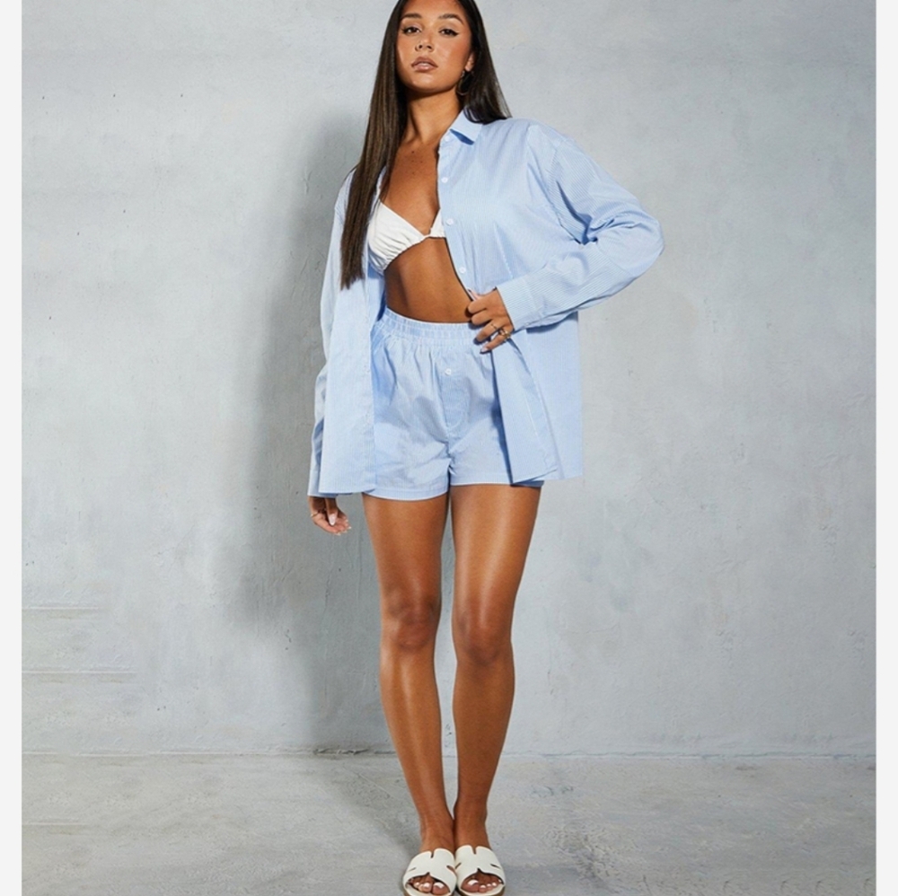 MISSPAP Striped Oversized Shirt And Shorts Co-Ord Set Size 8